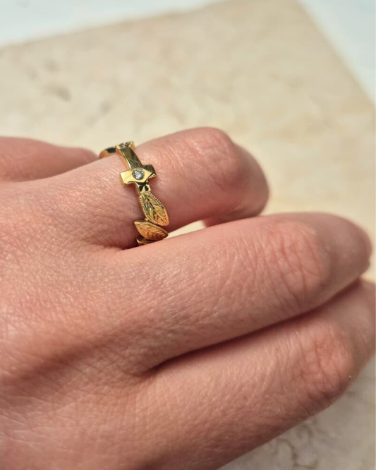 Anillo Denario Hojas oro