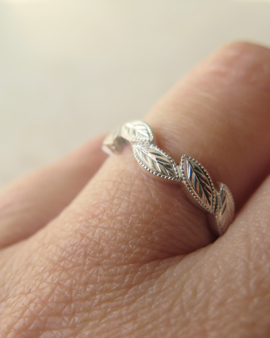 Anillo Denario Plata Hojas