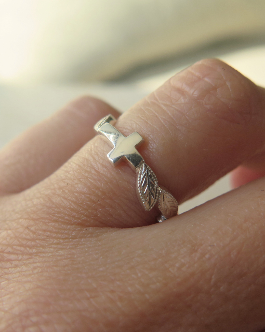 Anillo Denario Plata Hojas